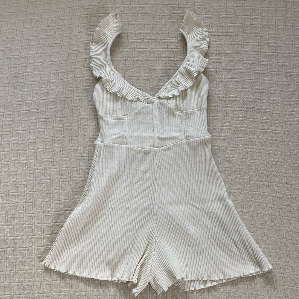 Bershka white ruffle romper.